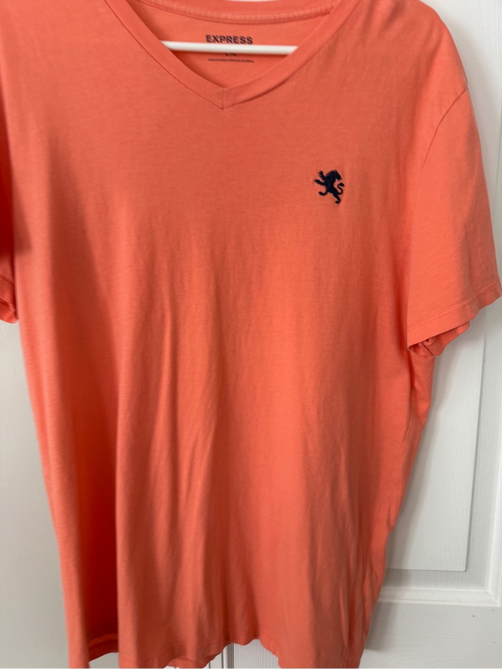 Express Men’s Short-Sleeve V-Neck Tee in Coral Orange